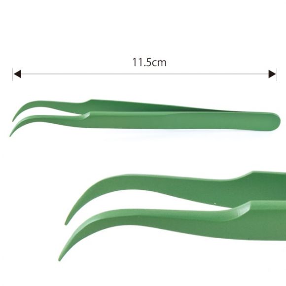Tweezers Curved Green Non-Stick Coating